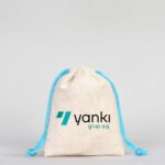 Cotton Bag 10x13 cm - Colored String - Turquoise (Customizable) - istecanta.com