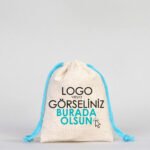 Cotton Bag 10x13 cm - Colored String - Turquoise (Customizable) - istecanta.com
