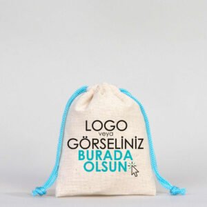 Cotton Bag 10x13 cm - Colored String - Turquoise (Customizable)