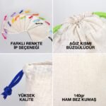 Canvas Bag 10x13 cm - Colored String - Black (Customizable) - istecanta.com