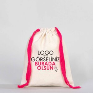 Cotton Bag 15.5x20 cm - Colored String - Fuchsia (Customizable)