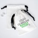 Black String Cloth Bag - White - 15x20cm (Customizable) - istecanta.com
