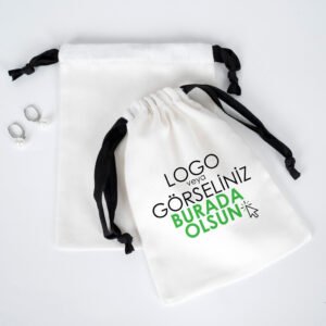 Black Drawstring Cloth Bag - White - 15x20cm (Customizable)