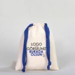 Canvas Bag 15.5x20 cm - Colored String - Navy Blue (Customizable) - istecanta.com
