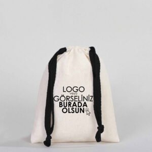 Canvas Bag 15.5x20 cm - Colored String - Black (Customizable)