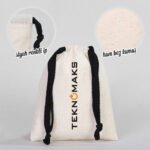 Canvas Bag 15.5x20 cm - Colored String - Black (Customizable) - istecanta.com
