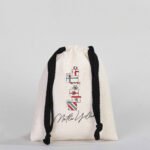 Canvas Bag 15.5x20 cm - Colored String - Black (Customizable) - istecanta.com