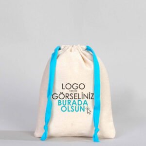 Cotton Bag 15.5x20 cm - Colored String - Turquoise (Customizable)