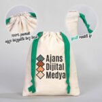 Canvas Bag 15.5x20 cm - Colored String - Green (Customizable) - istecanta.com