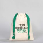 Canvas Bag 15.5x20 cm - Colored String - Green (Customizable) - istecanta.com