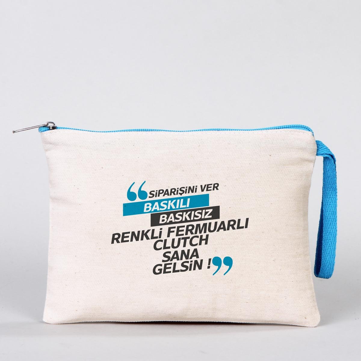 Clutch 21x15 cm Turquoise Zipper (Customizable) - istecanta.com