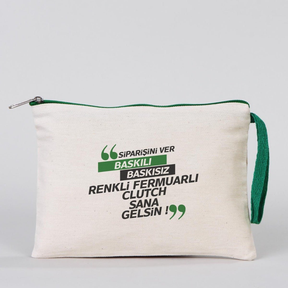 Clutch 21x15 cm Green Zipper (Customizable) - istecanta.com