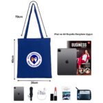 Gabardine Fabric Bag Saks Blue 35x40 cm (Customizable) - istecanta.com