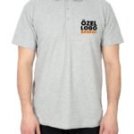 Polo Yaka Gri Tişört - Baskılı - istecanta.com