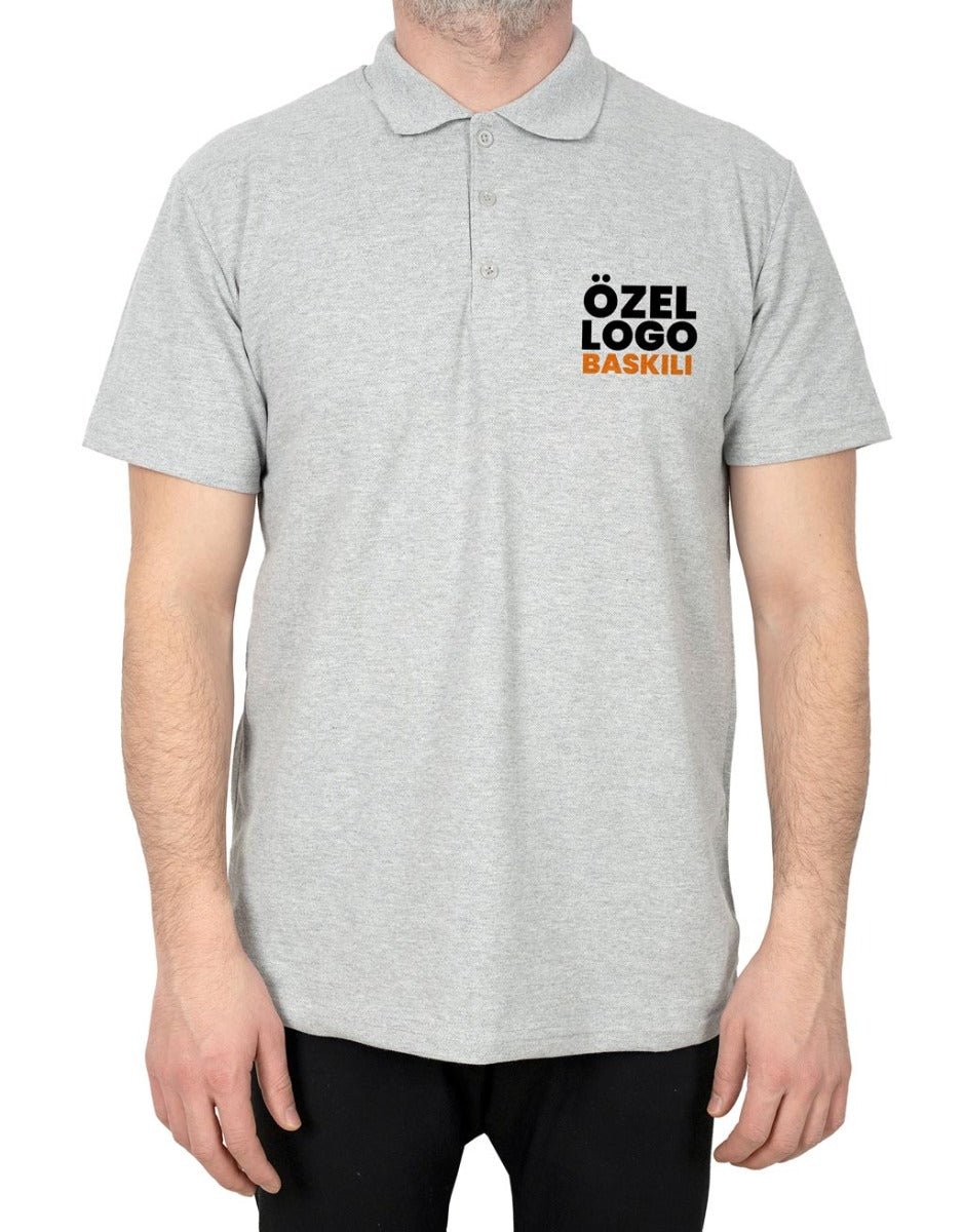 Polo Yaka Gri Tişört - Baskılı - istecanta.com