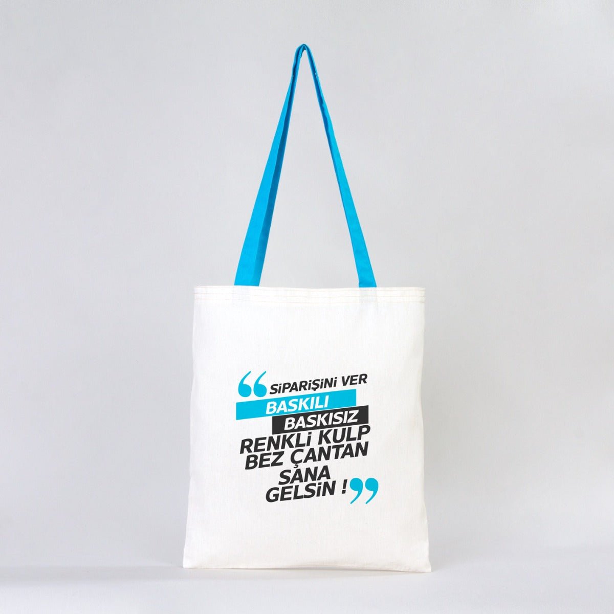 Canvas Tote Bag Turquoise Handle 35x40 cm (Customizable) - istecanta.com