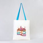 Canvas Tote Bag Turquoise Handle 35x40 cm (Customizable) - istecanta.com