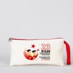 Fabric Pencil Case with Colored Zipper Red - Customizable - istecanta.com
