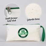 Canvas Pencil Case with Colored Zipper Green - Customizable - istecanta.com