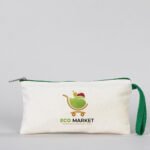 Canvas Pencil Case with Colored Zipper Green - Customizable - istecanta.com