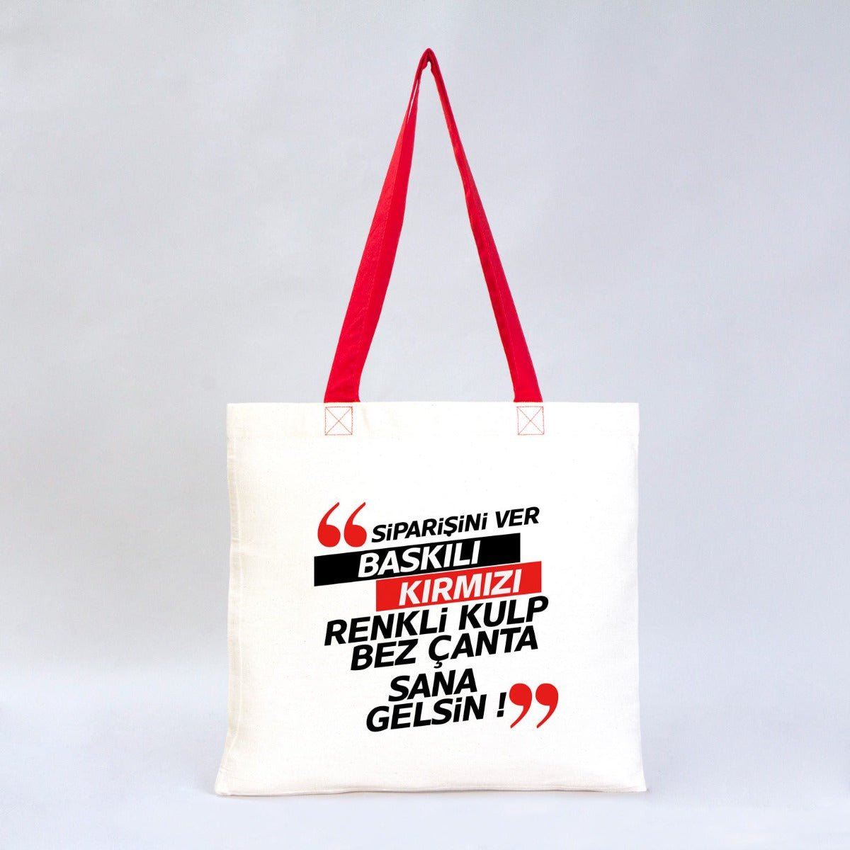 Gabardine Fabric Bag Red Handle 40x35cm (Customizable) - istecanta.com