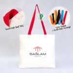 Gabardine Fabric Bag Red Handle 40x35cm (Customizable) - istecanta.com
