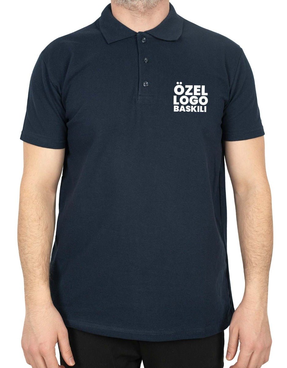 Polo Yaka Lacivert Tişört - Baskılı - istecanta.com