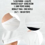 Oversize Bisiklet Yaka Tişört Beyaz (Özelleştirilebilir) - istecanta.com