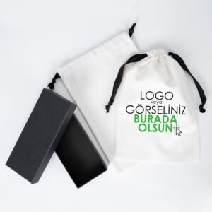 Black String White Panama Cloth Bag - 20x30 cm (Customizable)