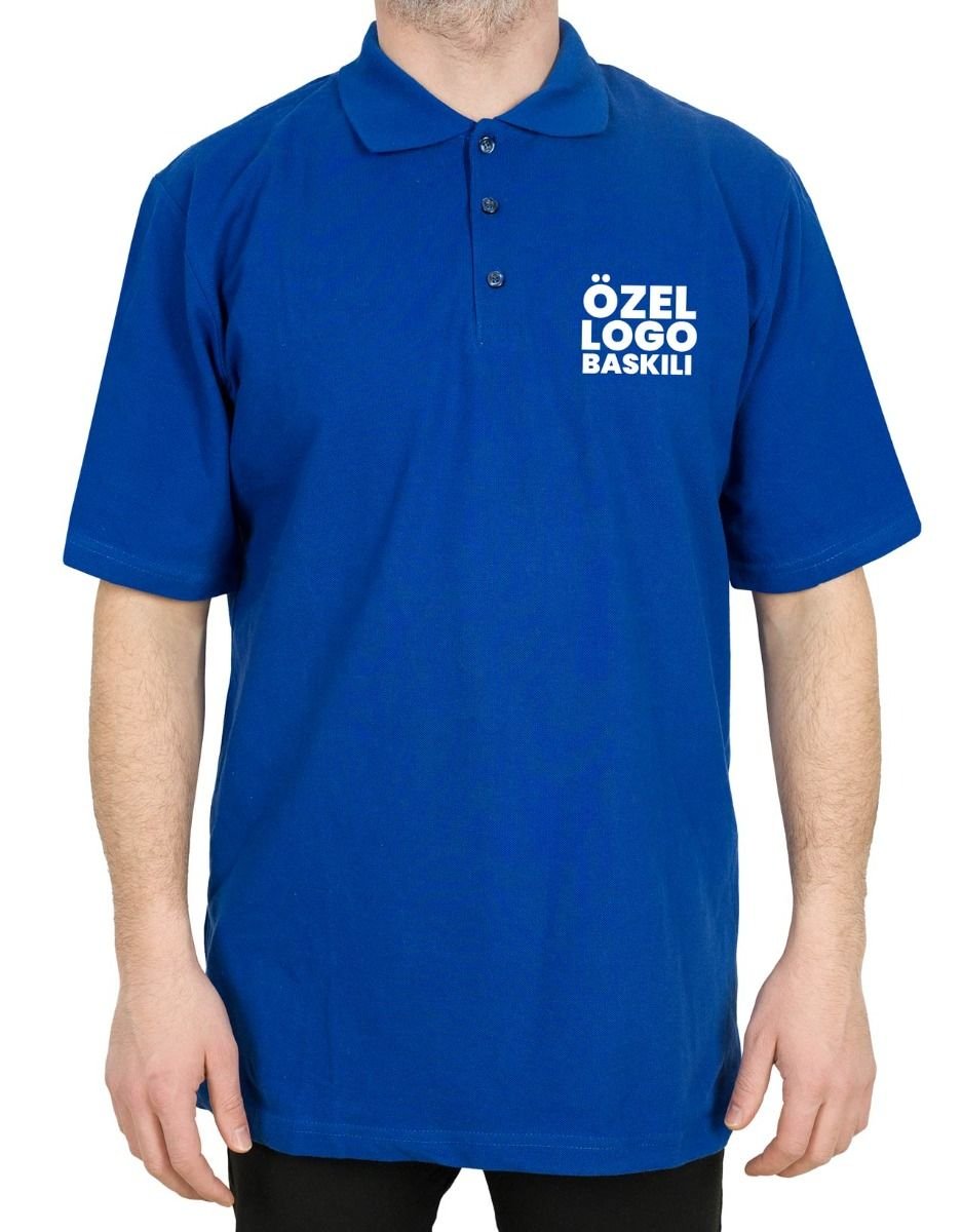 Polo Yaka Mavi Tişört - Dijital Baskılı - istecanta.com