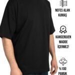 Oversize Bisiklet Yaka Tişört Siyah (Özelleştirilebilir) - istecanta.com