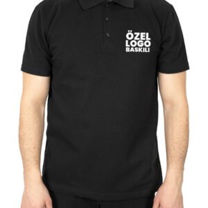 Polo Yaka Siyah Tişört - Dijital Baskılı