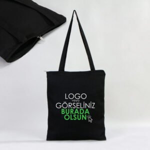 Black Gabardine Fabric Bag with Zipper 35x40cm (Customizable)