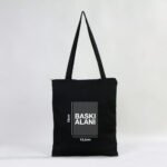 Black Gabardine Fabric Bag with Zipper 35x40cm (Customizable) - istecanta.com