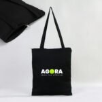 Black Gabardine Fabric Bag with Zipper 35x40cm (Customizable) - istecanta.com
