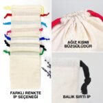 Canvas Bag 15.5x20 cm - Colored String - Turquoise (Customizable) - istecanta.com