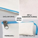 Fabric Pencil Case with Colored Zipper Turquoise - Customizable - istecanta.com