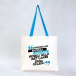 Gabardine Fabric Bag with Turquoise Handle 40x35cm (Customizable) - istecanta.com