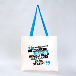 Gabardine Fabric Bag with Turquoise Handle 40x35cm (Customizable)