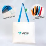 Gabardine Fabric Bag with Turquoise Handle 40x35cm (Customizable) - istecanta.com