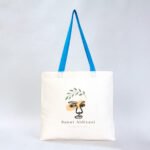 Gabardine Fabric Bag with Turquoise Handle 40x35cm (Customizable) - istecanta.com