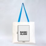 Gabardine Fabric Bag with Turquoise Handle 40x35cm (Customizable) - istecanta.com
