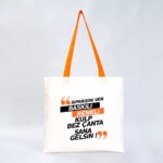 Gabardine Fabric Bag with Orange Handle 40x35cm (Customizable) - istecanta.com