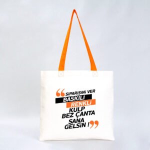 Gabardine Fabric Bag with Orange Handle 40x35cm (Customizable)