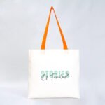 Gabardine Fabric Bag with Orange Handle 40x35cm (Customizable) - istecanta.com